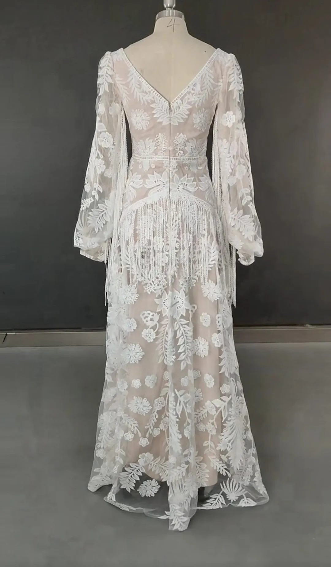 Custom Floral/Leaf Lace Boho Style A Line Wedding Gown All Sizes/Colors