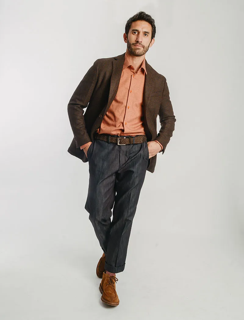 Dark Brown Melange Twill Lambswool Blazer