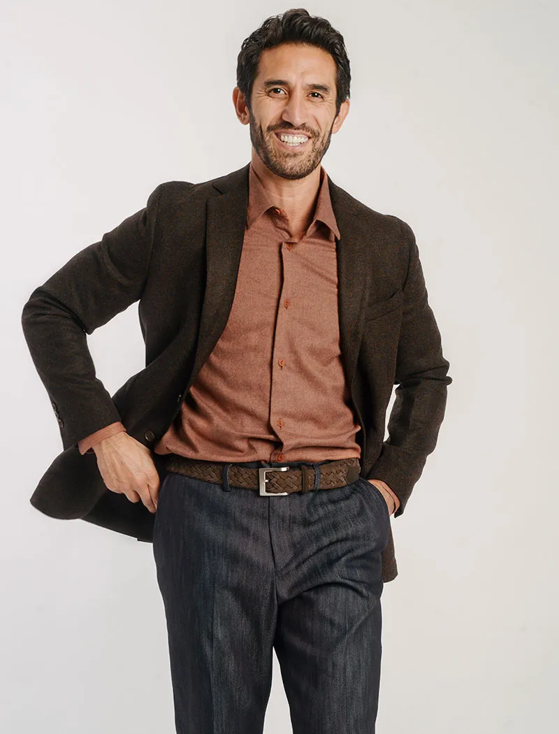 Dark Brown Melange Twill Lambswool Blazer