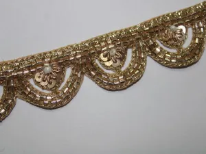 Dark Gold Sequins Work Embellished Handwork Trim (Wholesale)