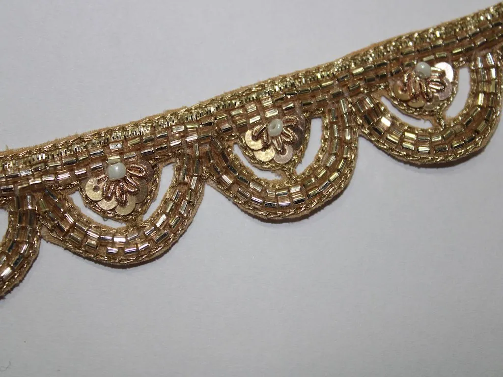 Dark Gold Sequins Work Embellished Handwork Trim (Wholesale)