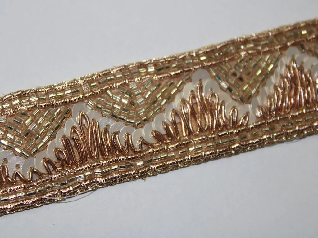 Dark Golden Fancy Sequins and Beads Work Embroidered Border