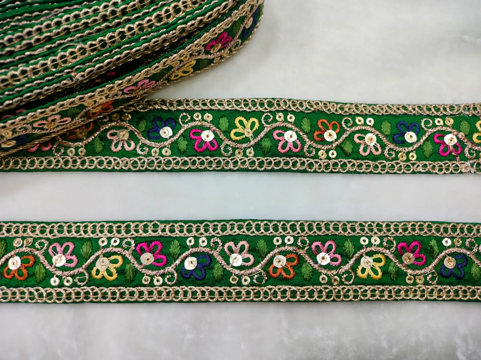 Dark Green Embroidered Lace