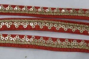 Dark Red Fancy Sequins Work Embroidered Border