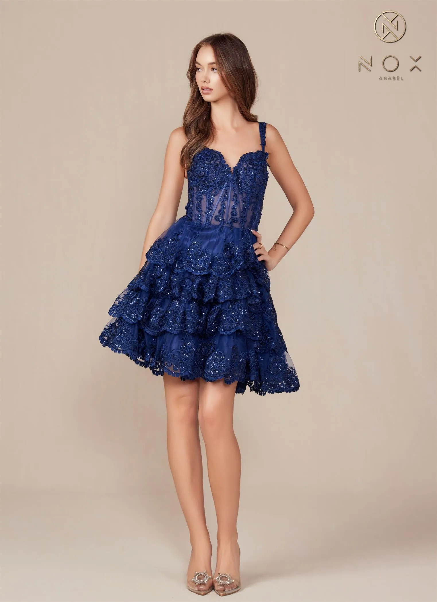 Embroidered A-line Tiered Dress_R880