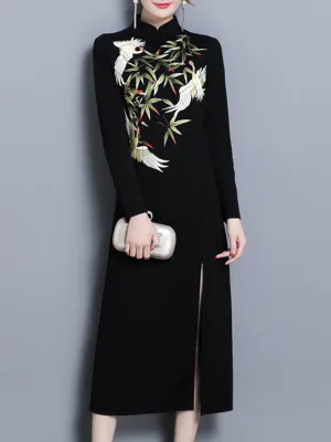 Embroidered Split Vintage Dresses