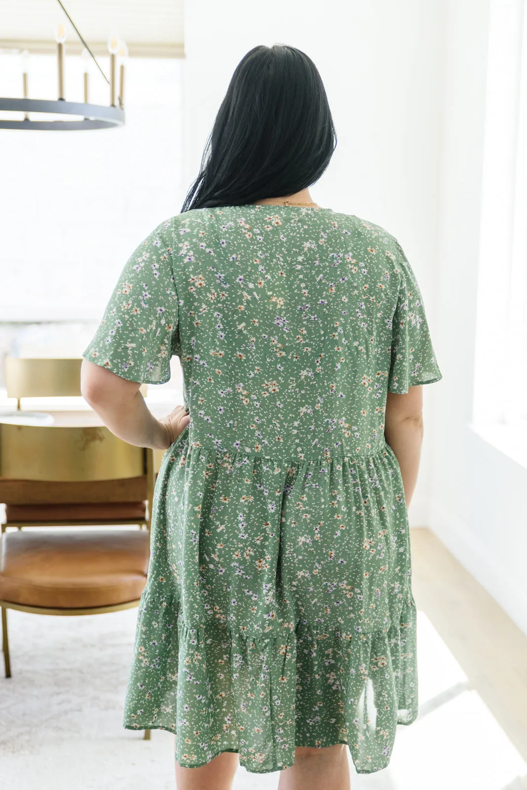 Field of Sage Tiered Floral Dress