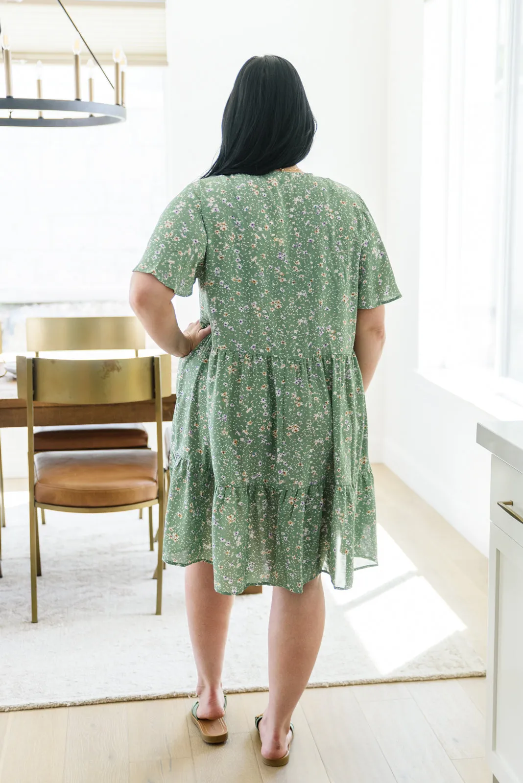 Field of Sage Tiered Floral Dress