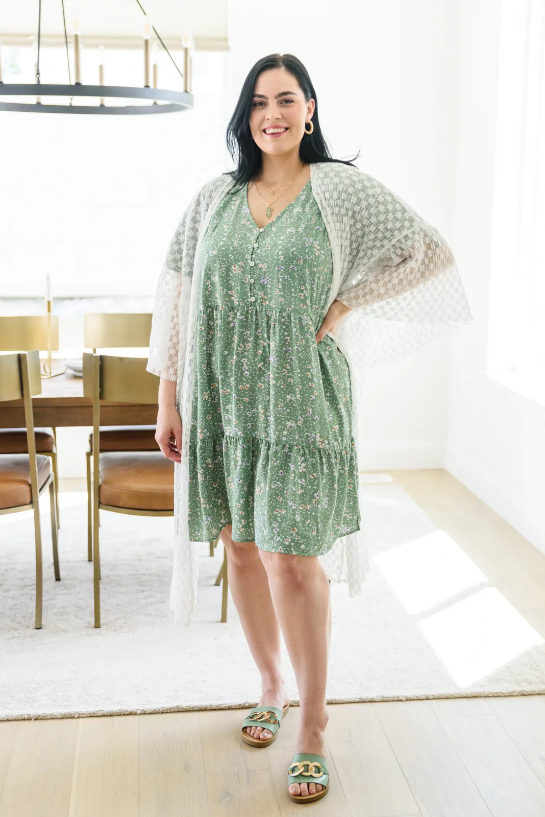 Field of Sage Tiered Floral Dress