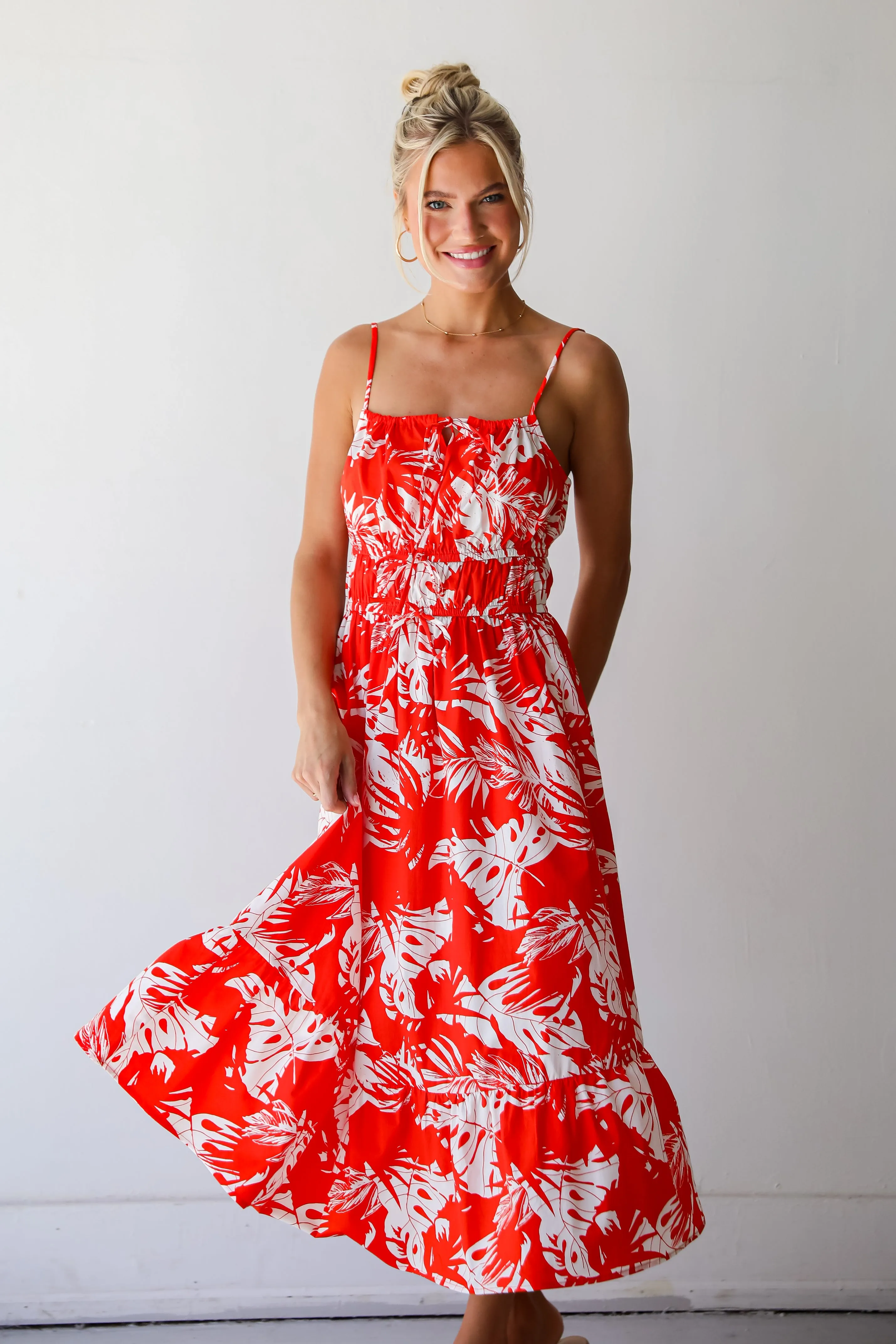 FINAL SALE - Perfect Paradise Orange Tropical Print Midi Dress