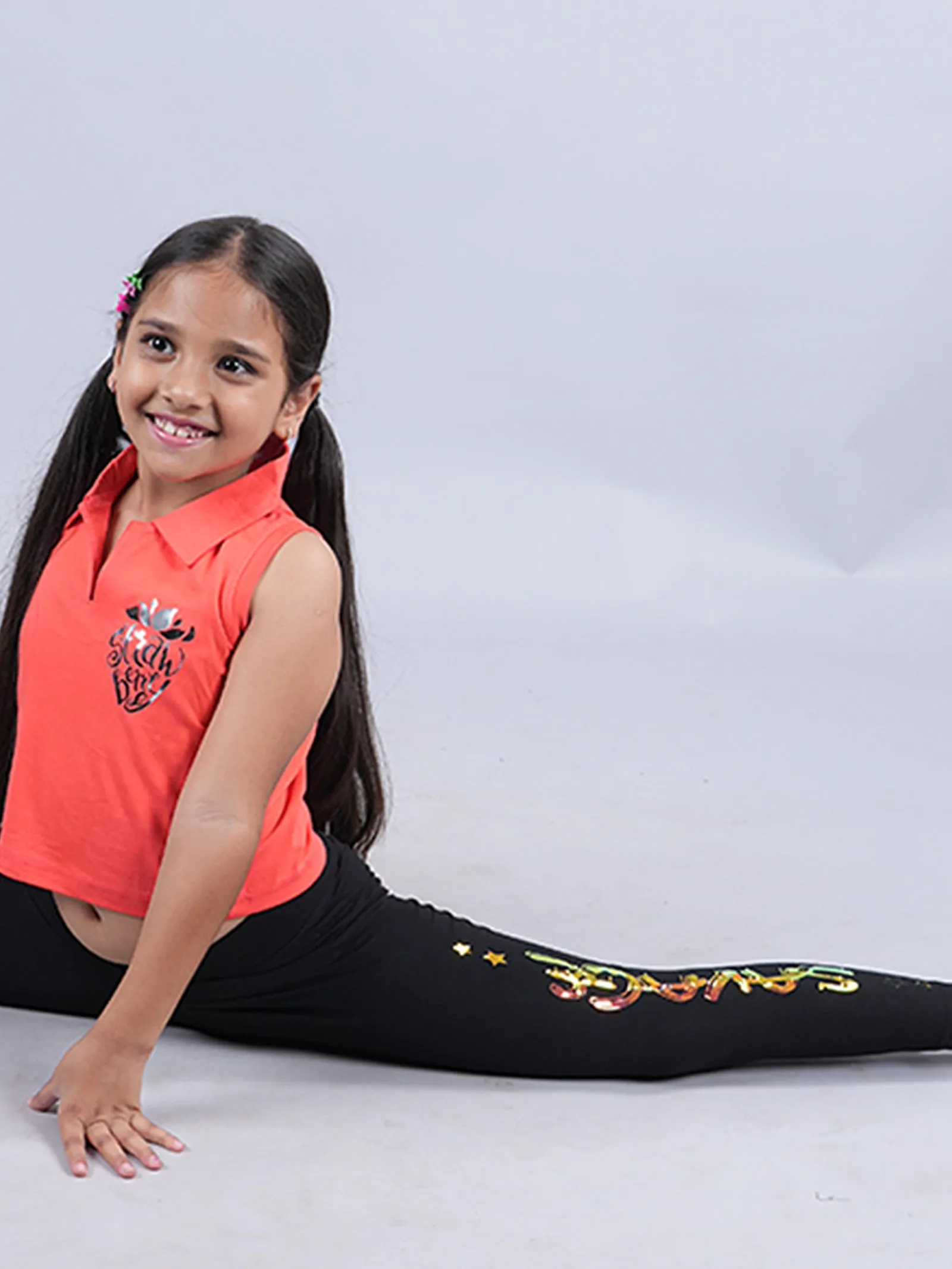 Girls Cropped Polo Tee & Printed Capri Legging Set
