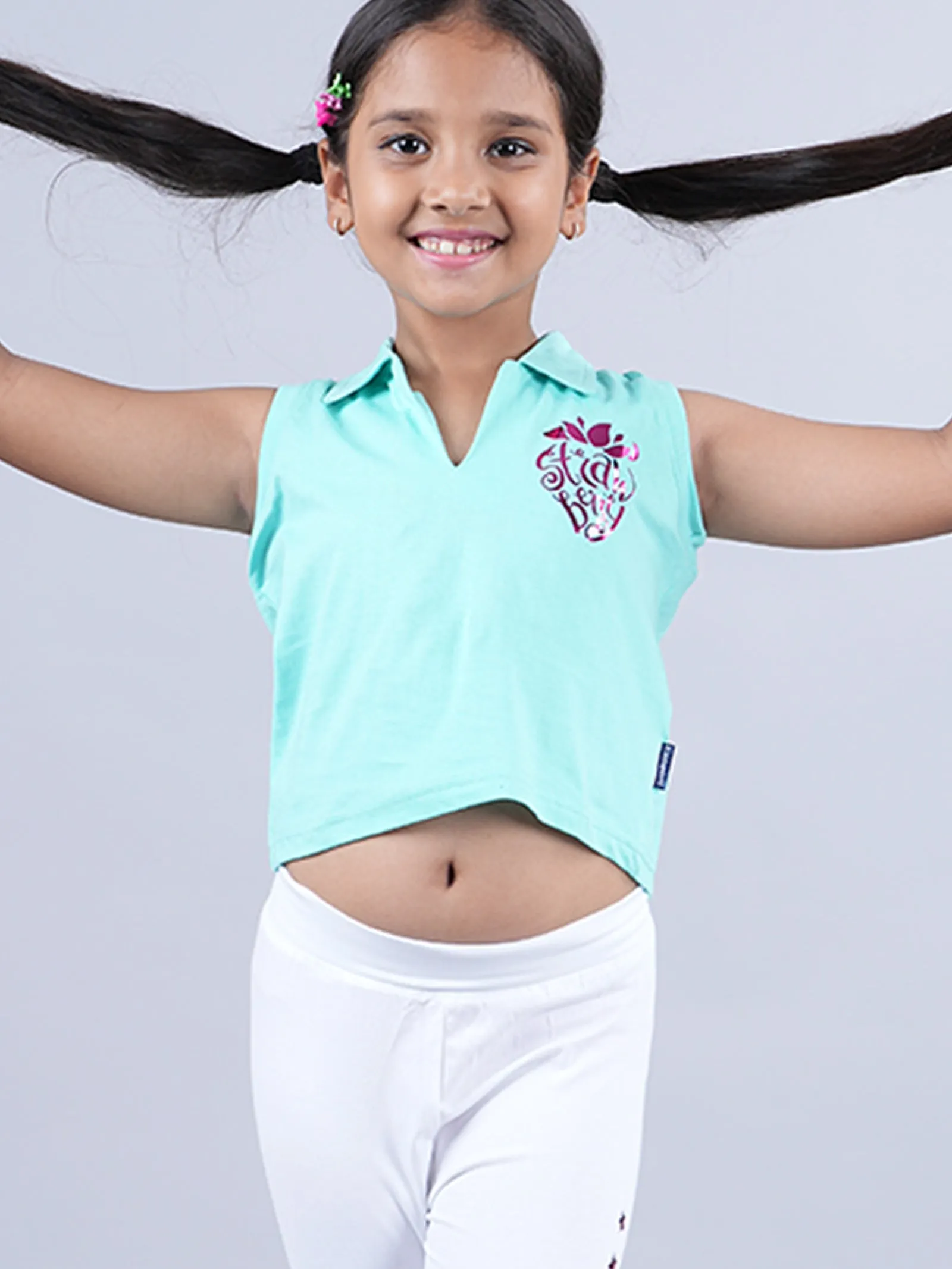 Girls Cropped Polo Tee & Printed Capri Legging Set
