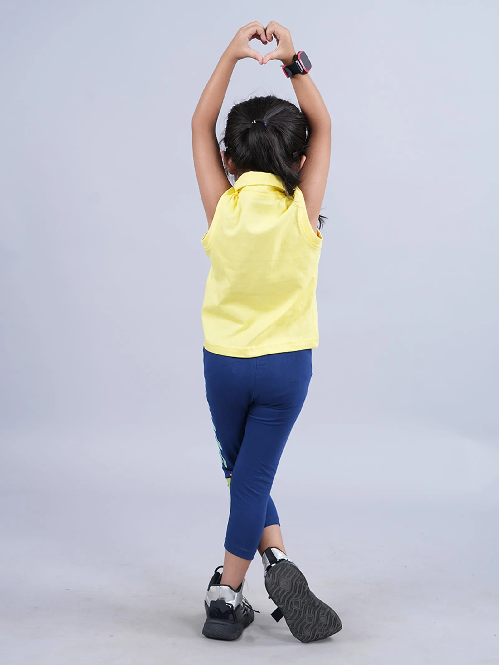 Girls Cropped Polo Tee & Printed Capri Legging Set