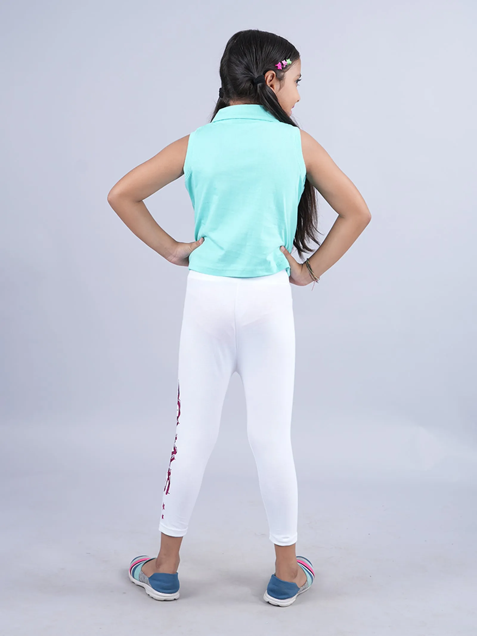 Girls Cropped Polo Tee & Printed Capri Legging Set