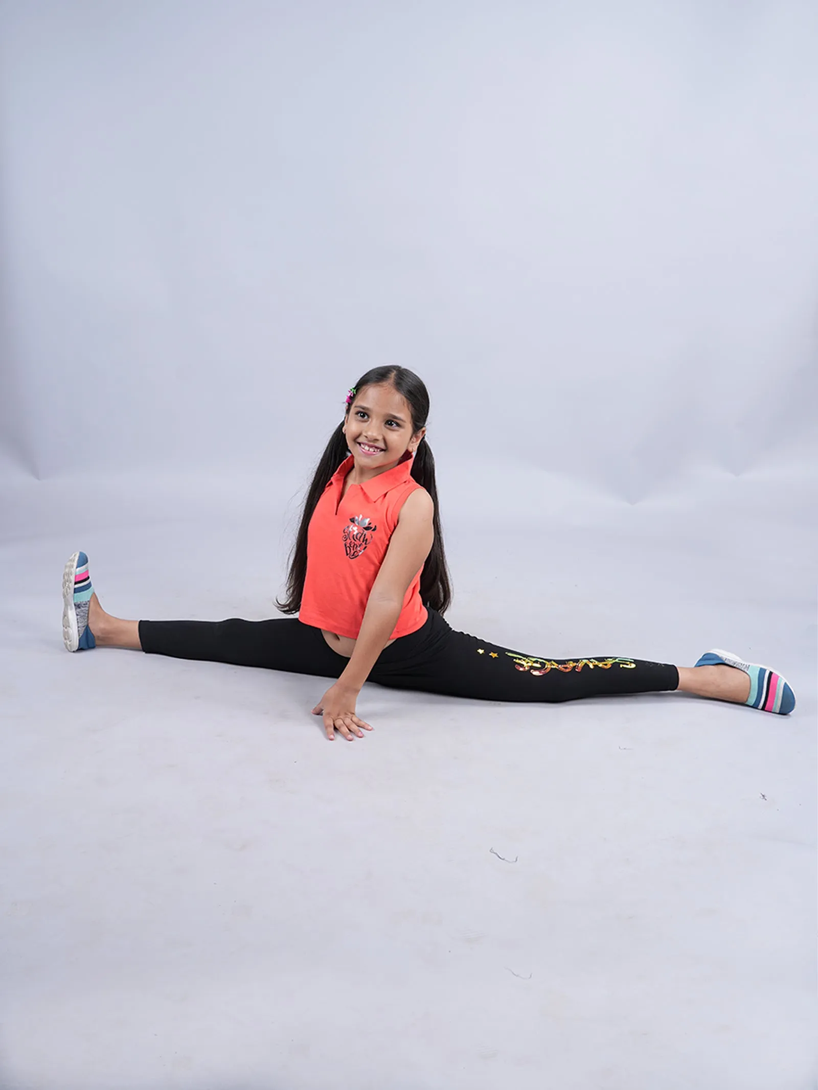 Girls Cropped Polo Tee & Printed Capri Legging Set