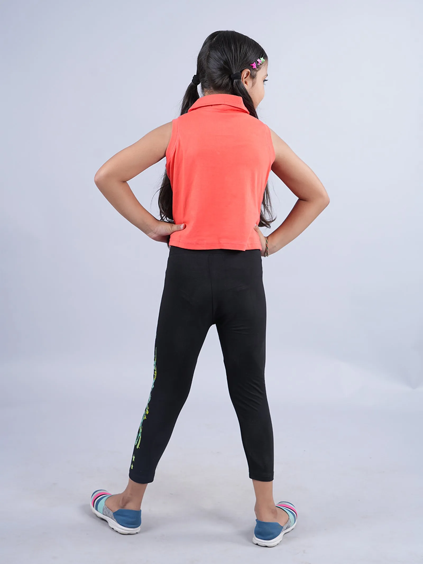 Girls Cropped Polo Tee & Printed Capri Legging Set