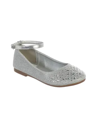 Girls Silver Sparkle Rhinestone Ankle Strap Dress Shoes 9 Toddler-5 Kids