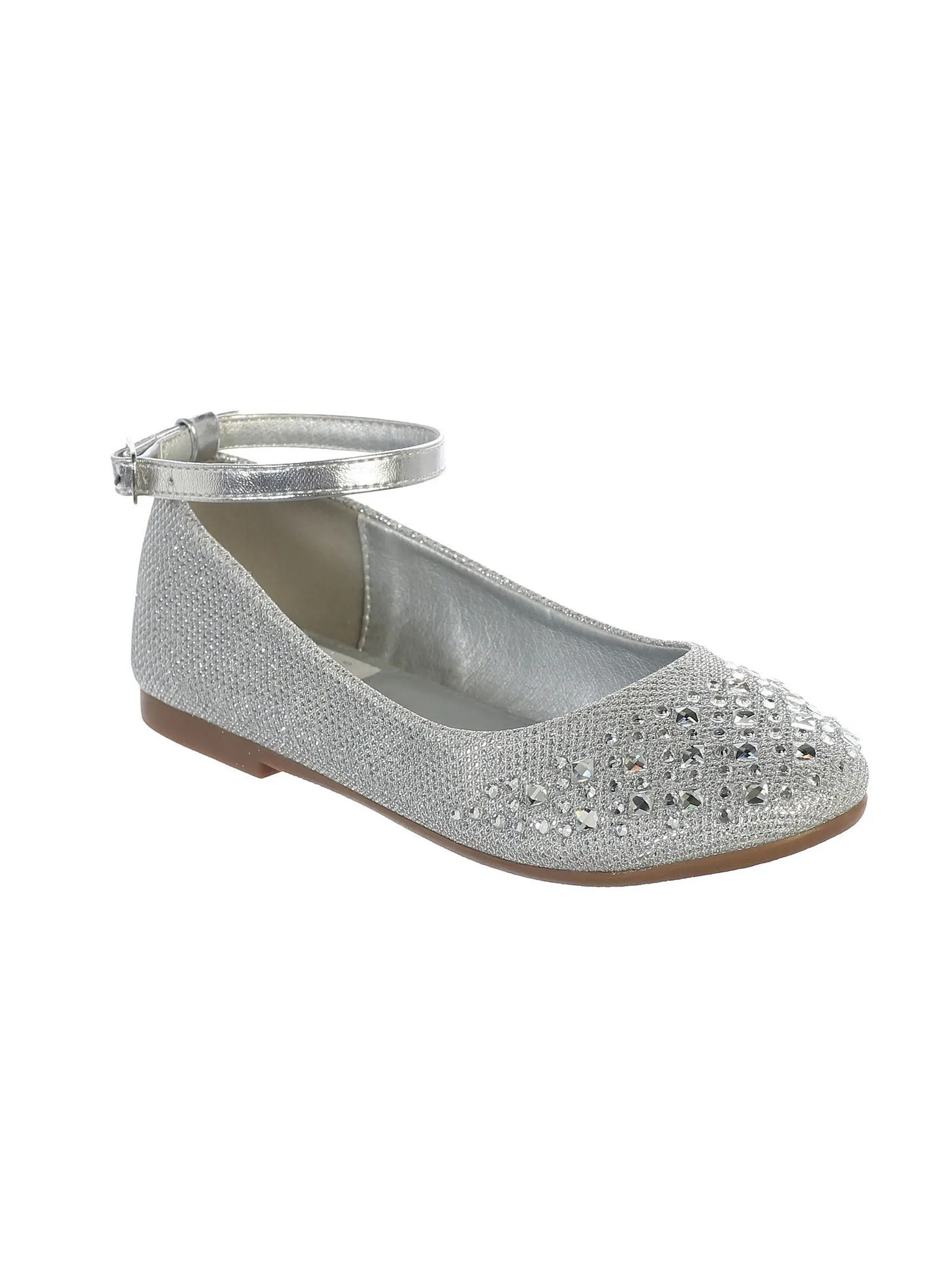 Girls Silver Sparkle Rhinestone Ankle Strap Dress Shoes 9 Toddler-5 Kids