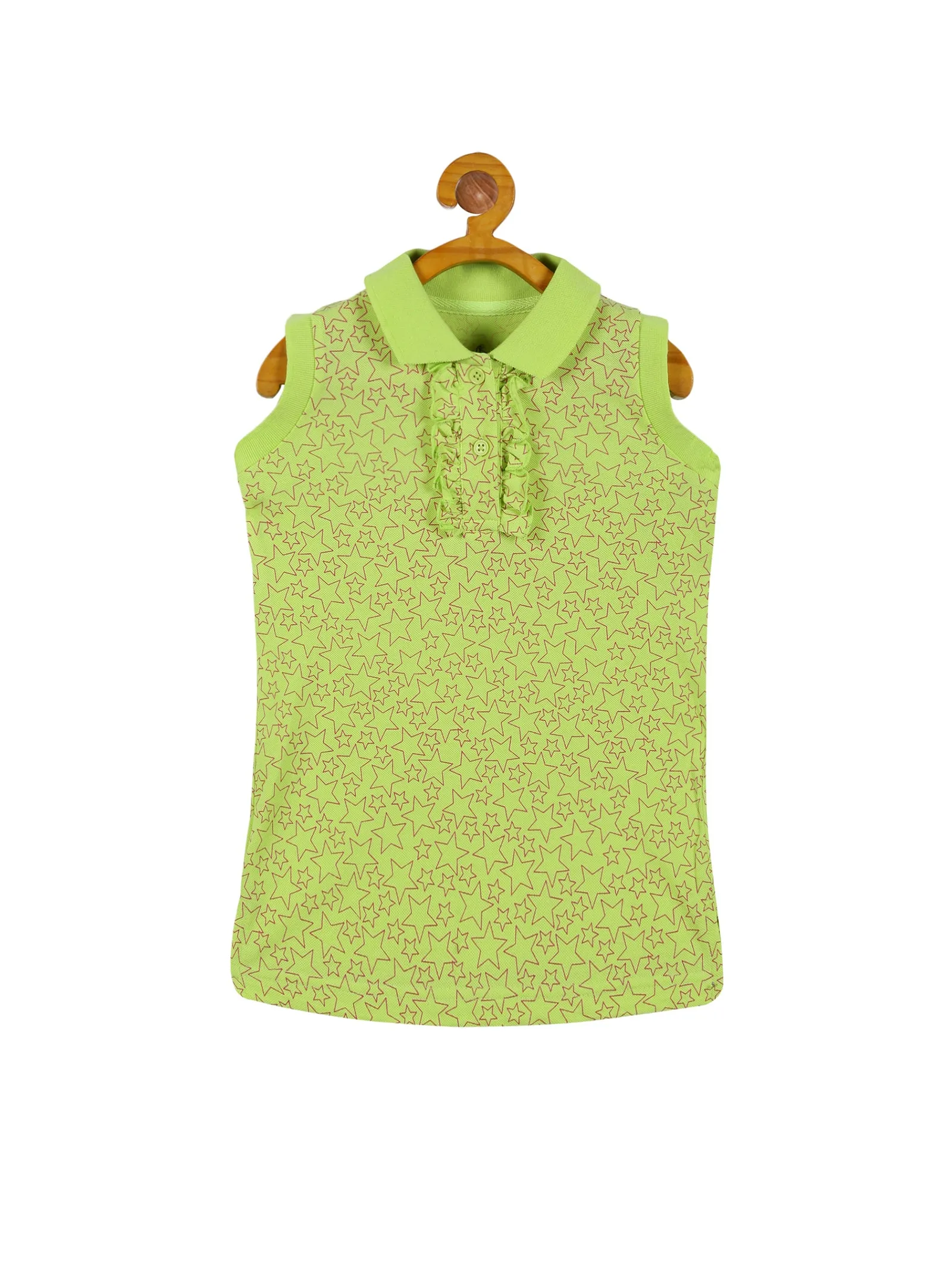 Girls Sleeveless Printed Polo Tee  & Over Dyed Denim Hot Shorts Set