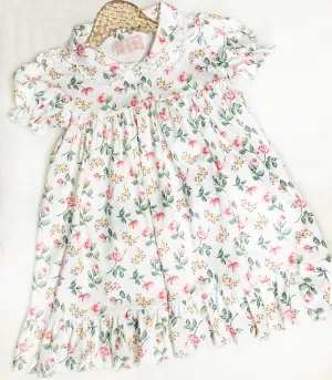 Girls Vintage Night Gowns - Spring Peach Floral - Short Sleeve