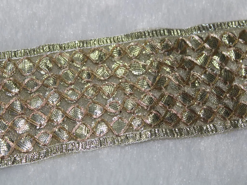 Golden Criss Cross Gota Work Embroidered Border