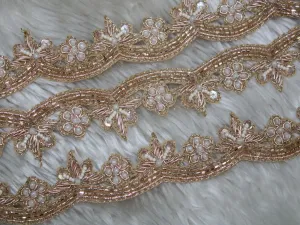 Golden White Cutdana Beads and Pearl Work Embroidered Border