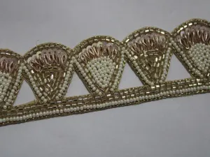Golden White Stone and Beads Handwork Embellished Embroidered Border
