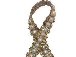 Golden White Stone and Circular Pearl Work Embroidered Border