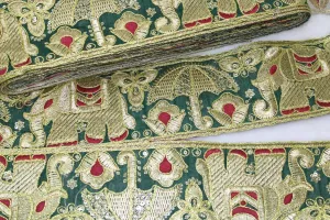 Green Designer Zari Work Embroidered Border