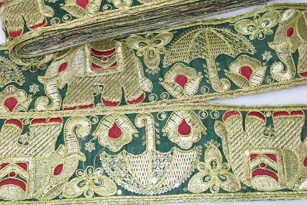 Green Designer Zari Work Embroidered Border
