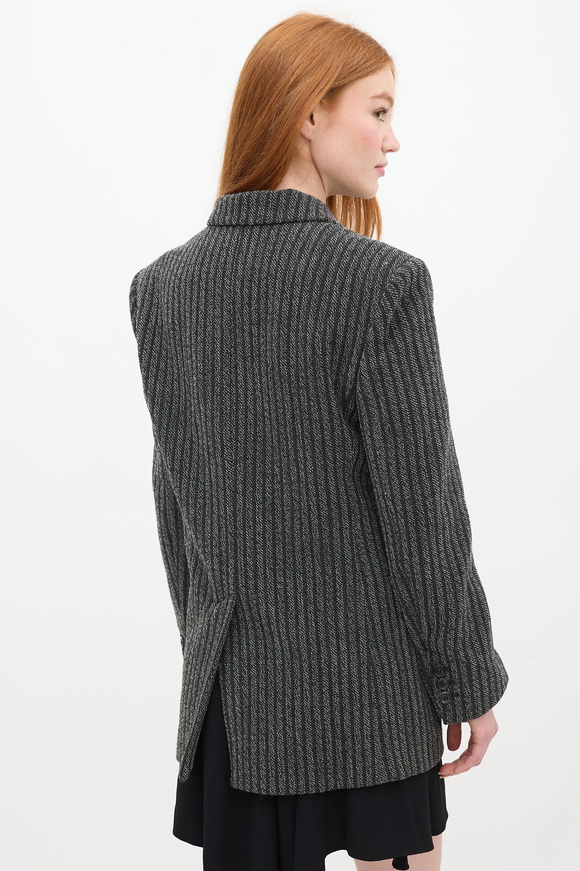 Grey & White Wool Striped Blazer