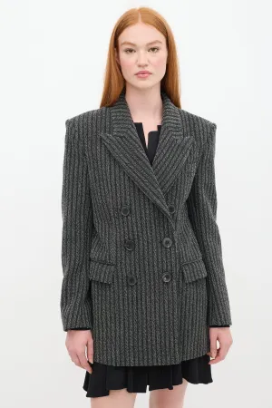 Grey & White Wool Striped Blazer