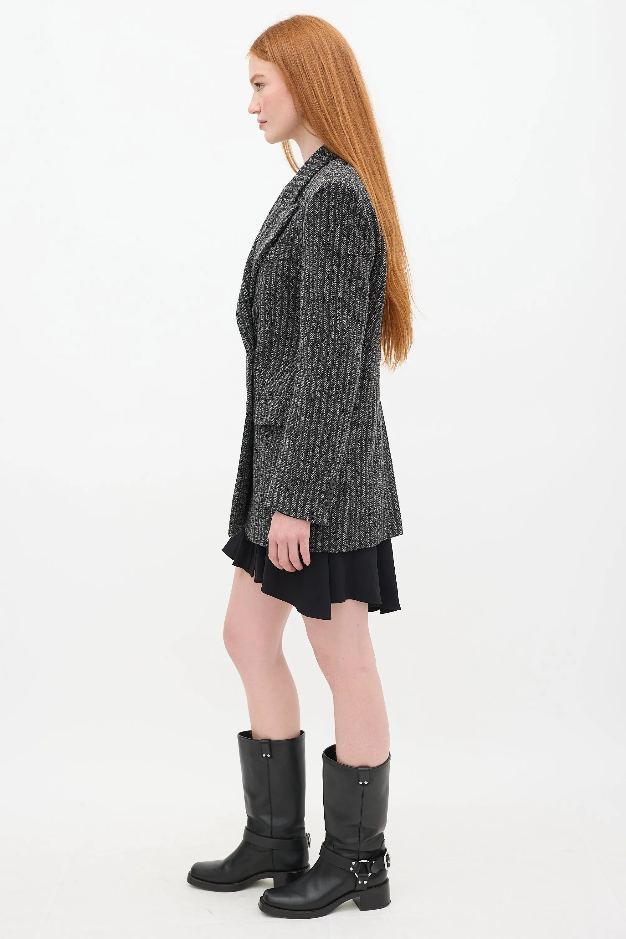 Grey & White Wool Striped Blazer