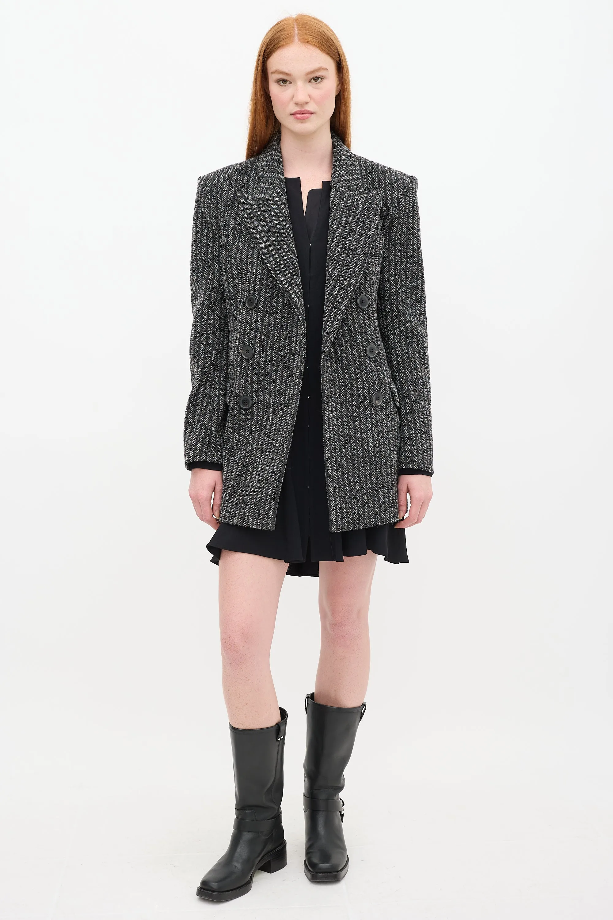 Grey & White Wool Striped Blazer