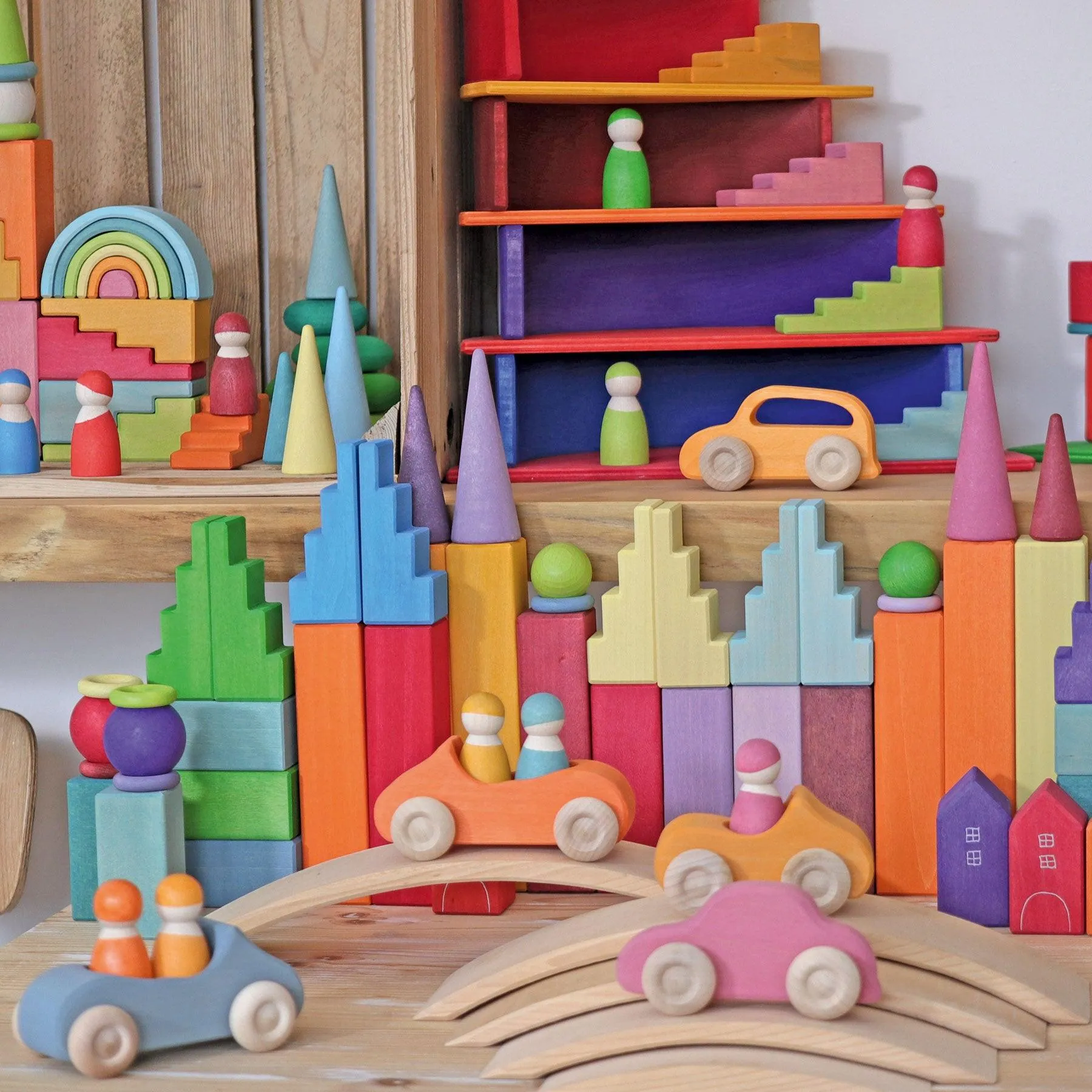 Grimm’s Large Convertible Blue Toddler Wooden Toy Car Best Seller 12m 
