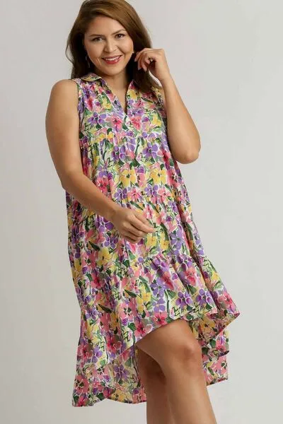 High-Low Hem Floral Tiered Dress