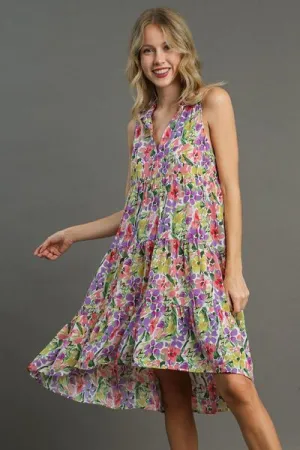 High-Low Hem Floral Tiered Dress
