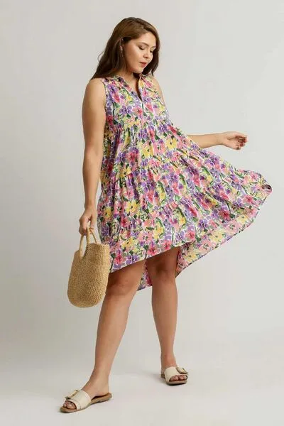 High-Low Hem Floral Tiered Dress