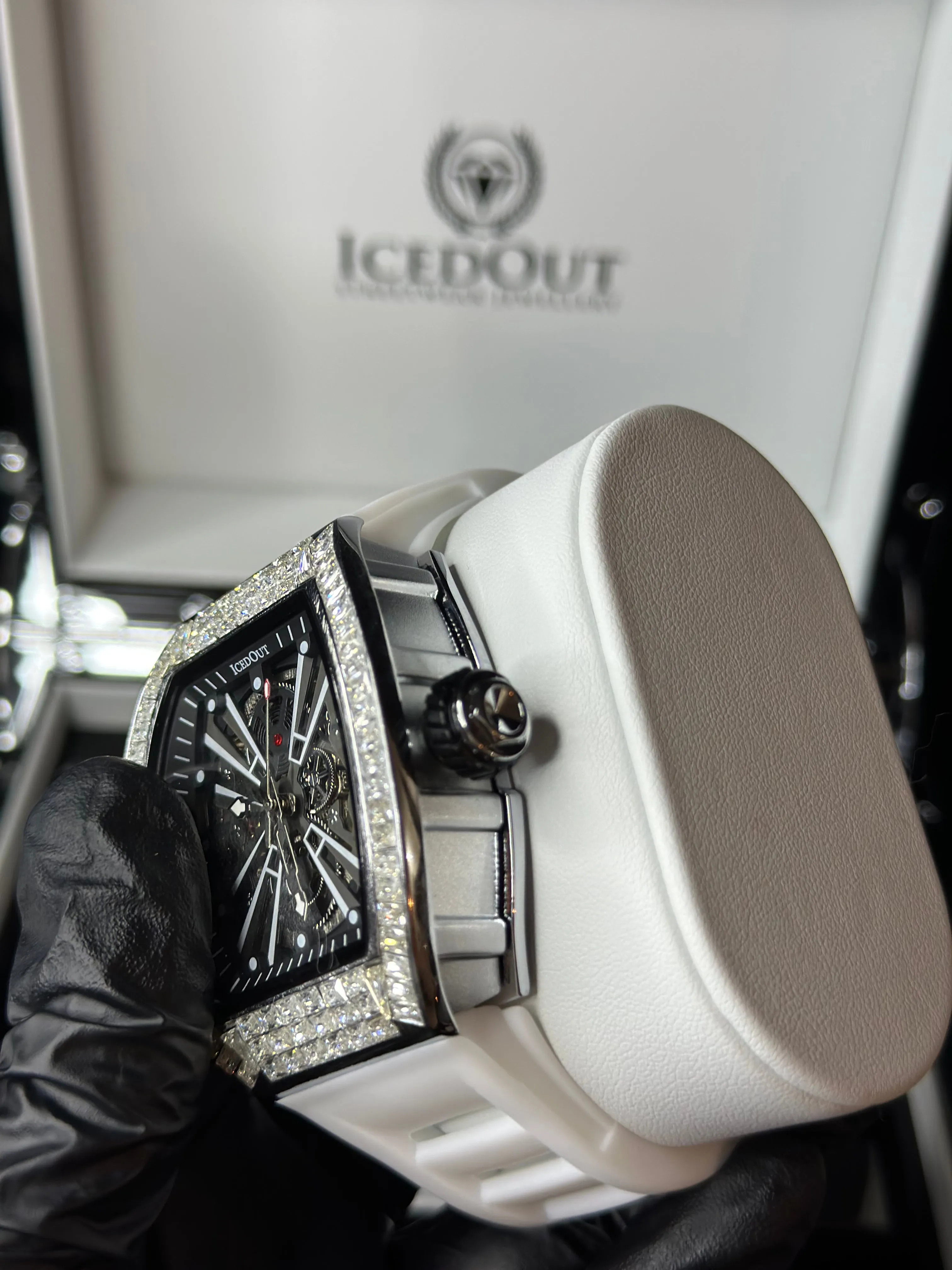IcedOut Elite Baguette Watch - white ice