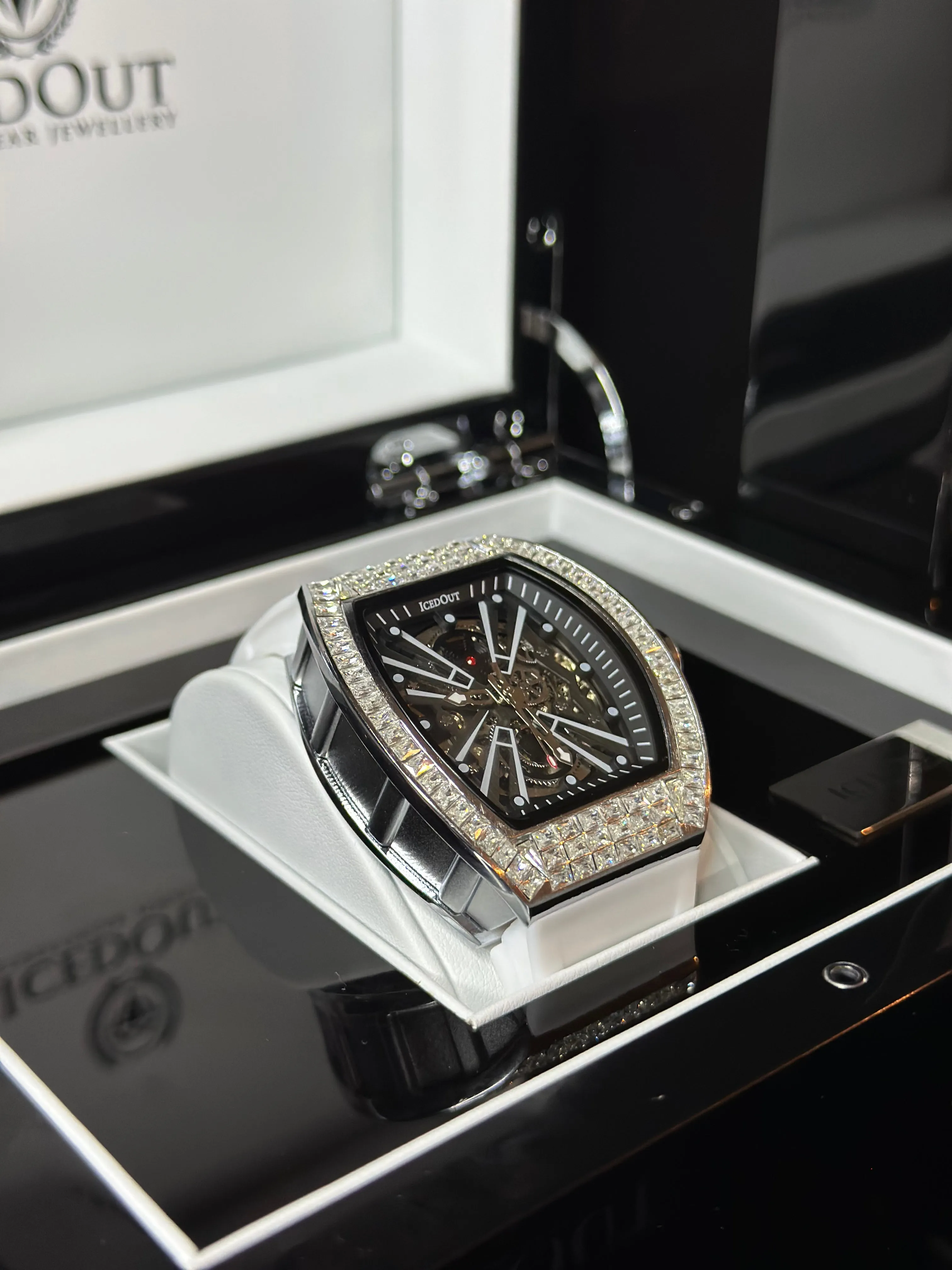 IcedOut Elite Baguette Watch - white ice