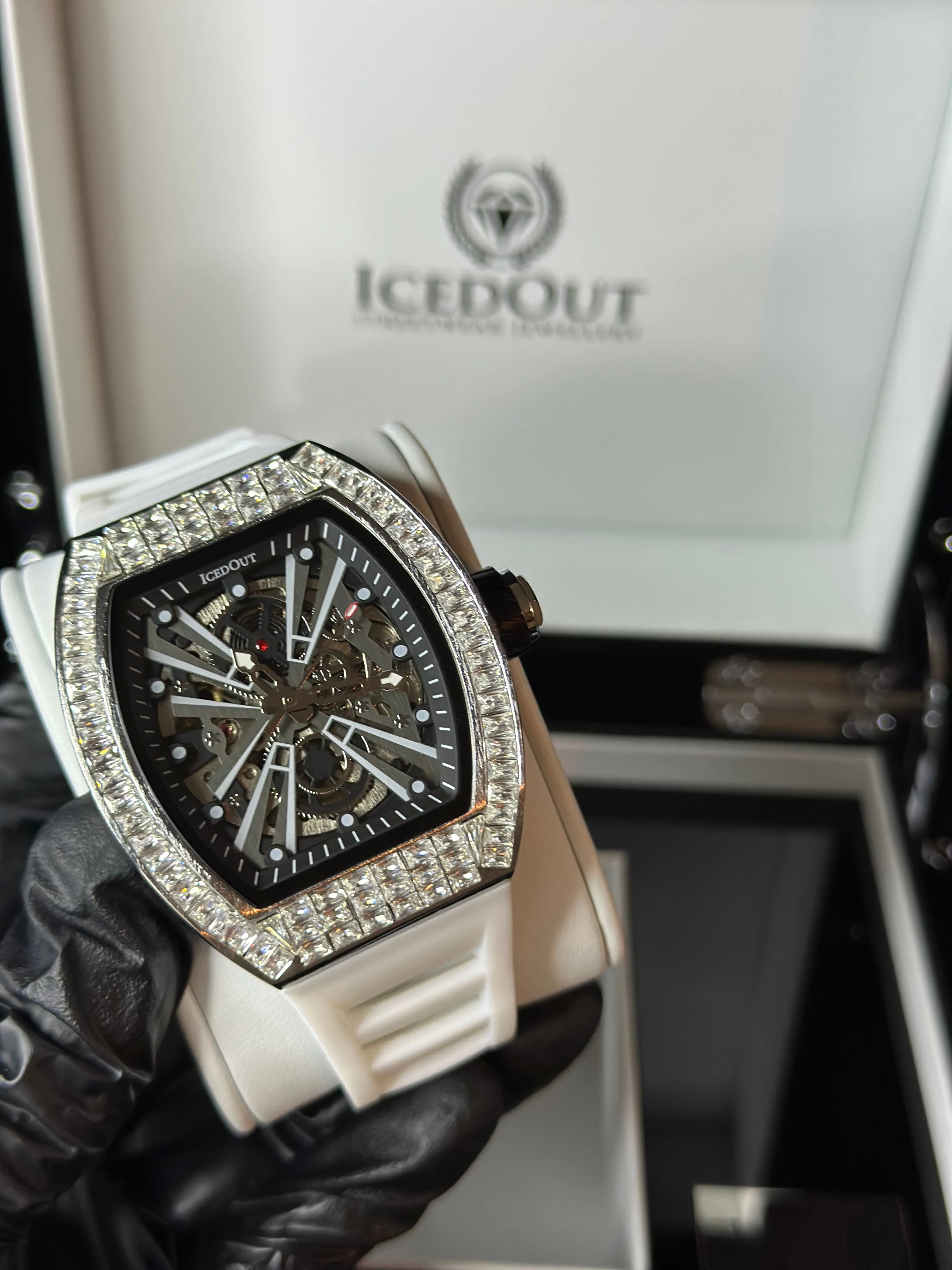 IcedOut Elite Baguette Watch - white ice
