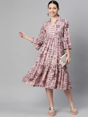Indibelle Rayon Abstract Print Dress (Purple)