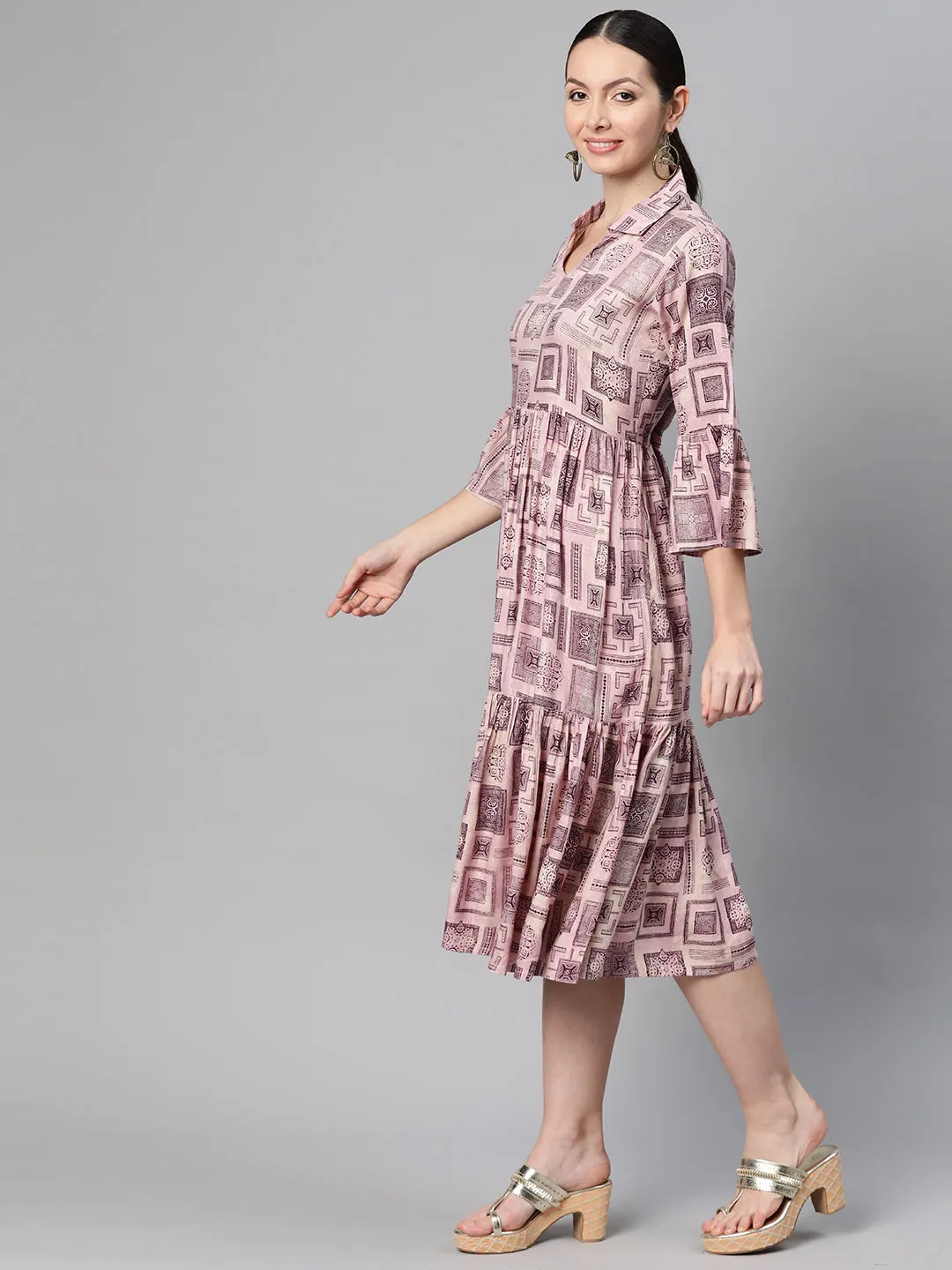 Indibelle Rayon Abstract Print Dress (Purple)