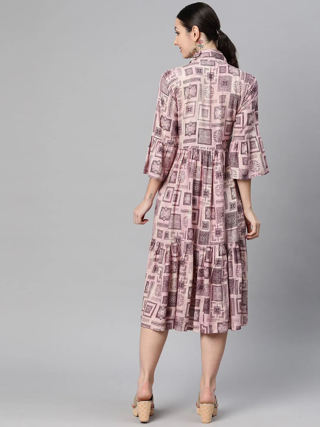Indibelle Rayon Abstract Print Dress (Purple)