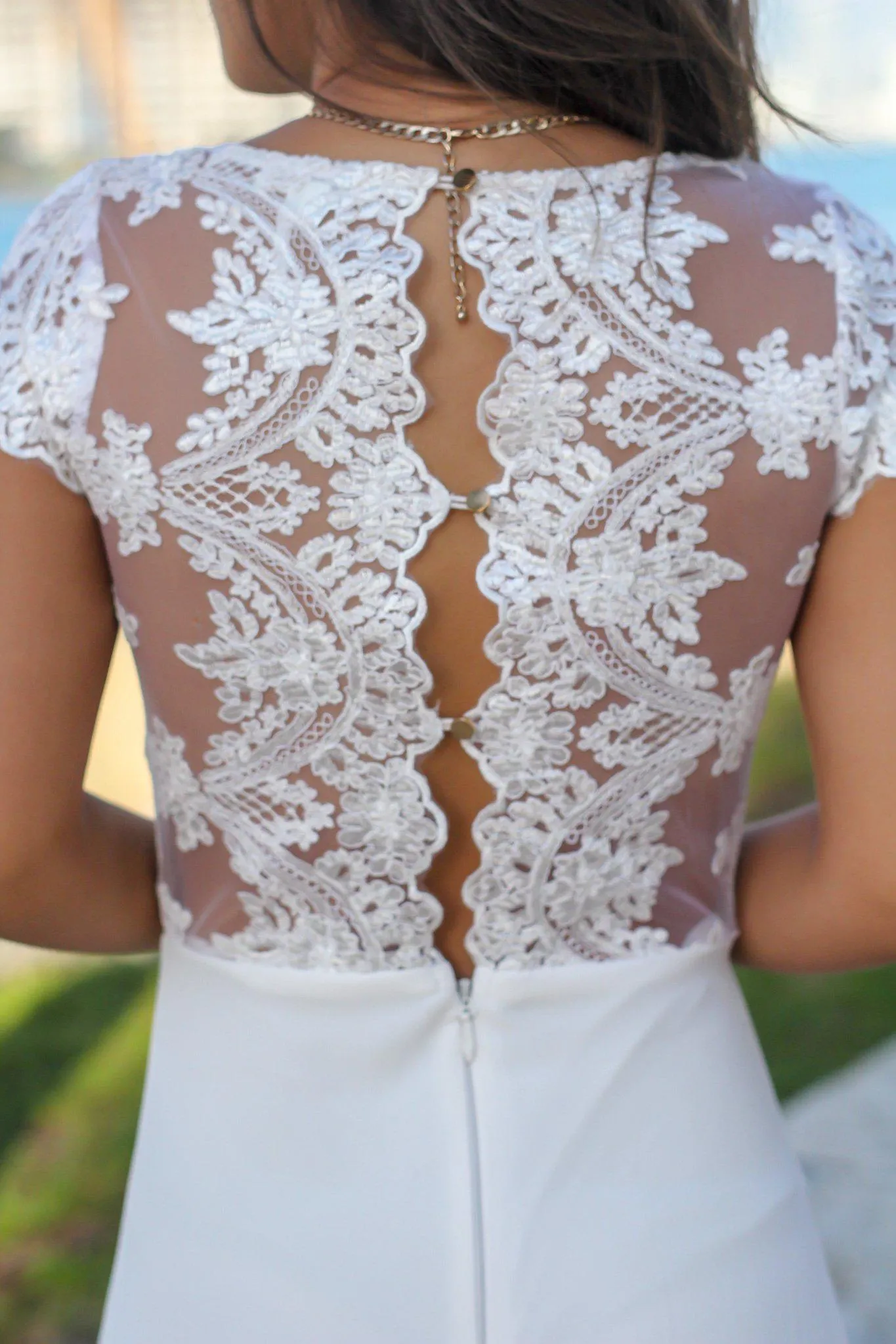 Ivory Maxi Dress with Embroidered Top and Slit