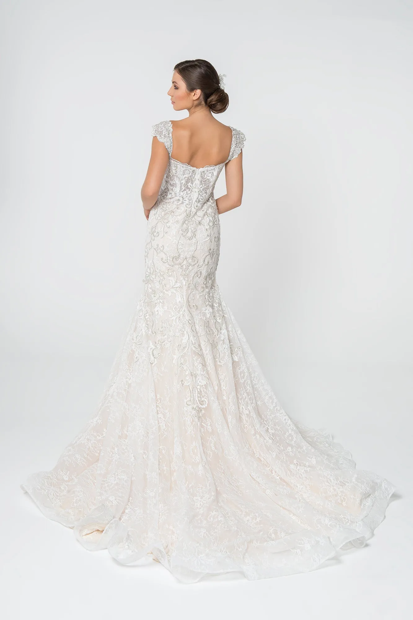 Jewel and Embroidery Embellished Mesh Wedding Gown
 GLGL2822