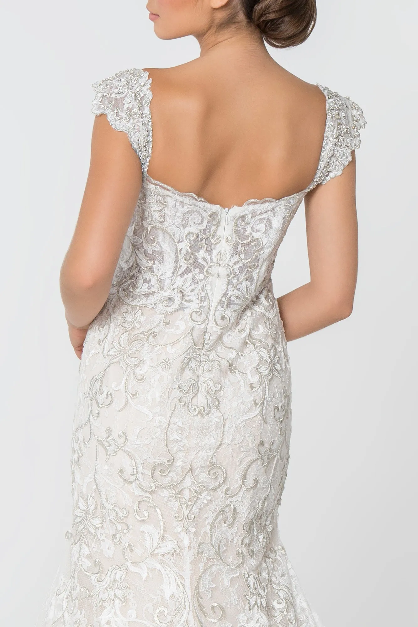 Jewel and Embroidery Embellished Mesh Wedding Gown
 GLGL2822