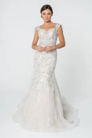 Jewel and Embroidery Embellished Mesh Wedding Gown
 GLGL2822