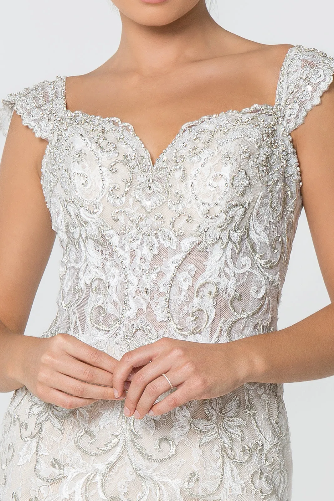 Jewel and Embroidery Embellished Mesh Wedding Gown
 GLGL2822