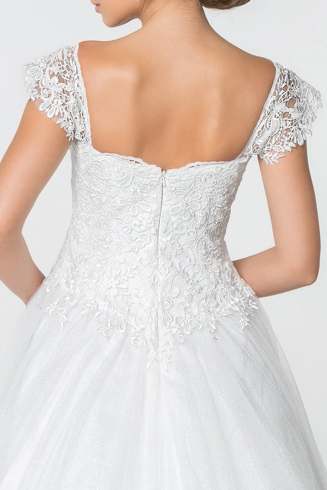 Jewel and Lace Embellished Glitter Mesh Long Wedding Dress GLGL2817
